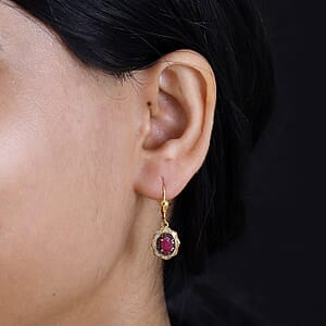 AAA Royal Ruby, Red and White Diamond 2.00 ctw Nelumbo Nucifera Flower Earrings in 18K Vermeil Yellow Gold Over Sterling Silver