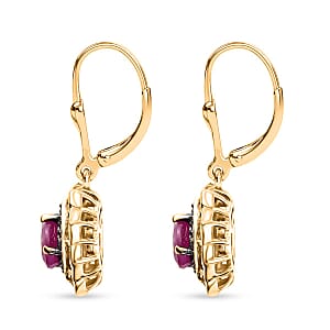 AAA Royal Ruby, Red and White Diamond 2.00 ctw Nelumbo Nucifera Flower Earrings in 18K Vermeil Yellow Gold Over Sterling Silver