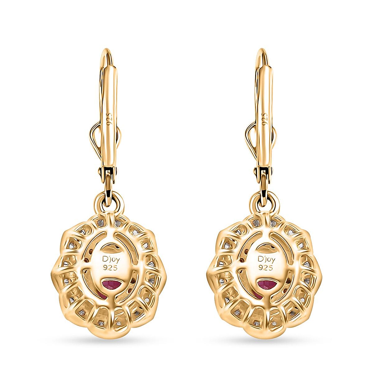 AAA Royal Ruby, Red and White Diamond 2.00 ctw Nelumbo Nucifera Flower Earrings in 18K Vermeil Yellow Gold Over Sterling Silver
