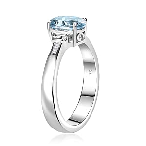 Luxoro Premium Santa Maria Aquamarine and G-H I2 Diamond 1.20 ctw Statement Ring in 10K White Gold (Size 7.5)