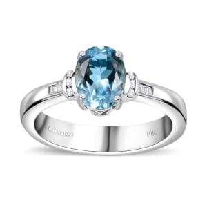 Luxoro Premium Santa Maria Aquamarine and G-H I2 Diamond 1.20 ctw Statement Ring in 10K White Gold (Size 8.5)