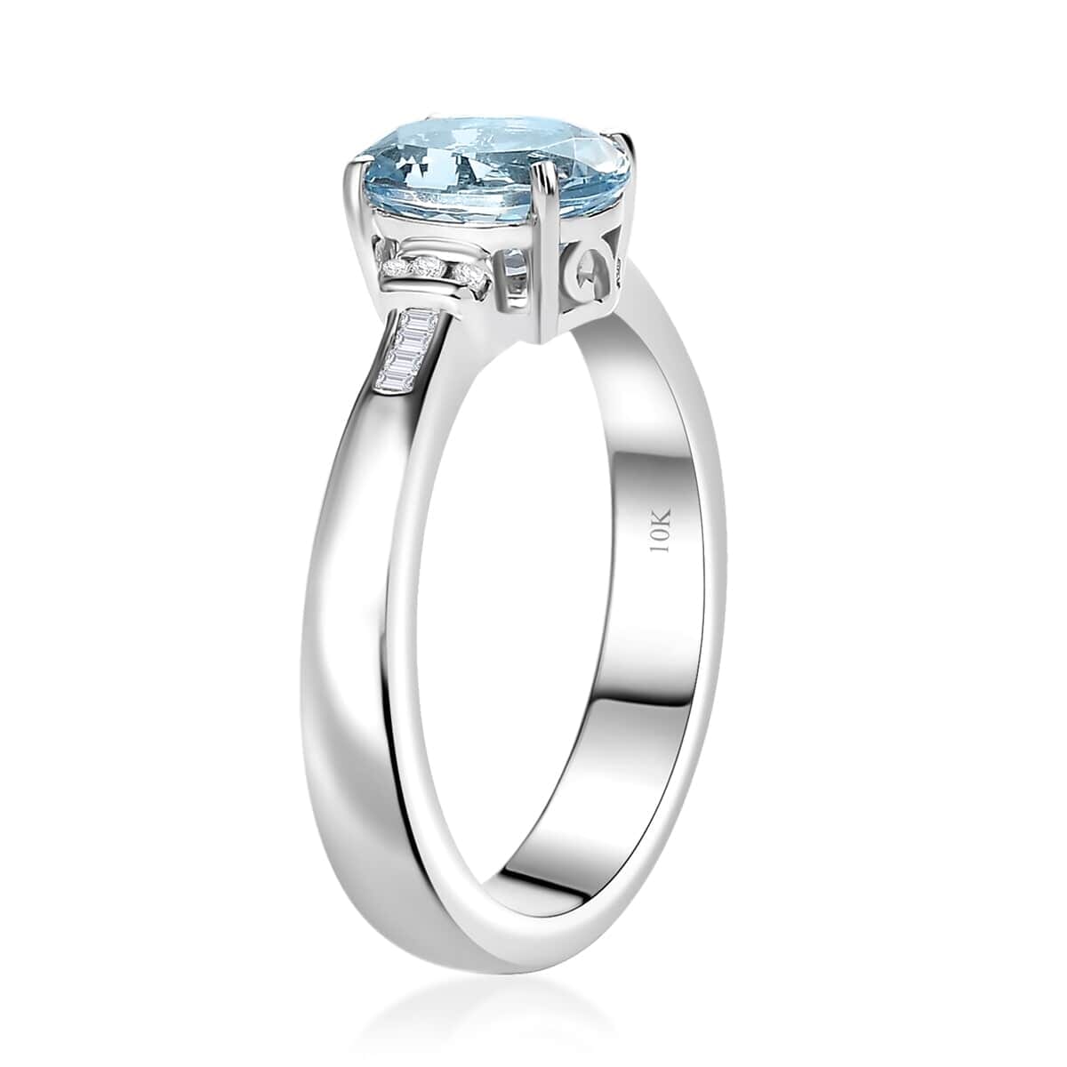 Luxoro Premium Santa Maria Aquamarine and G-H I2 Diamond 1.20 ctw Statement Ring in 10K White Gold (Size 8.5) image number 3