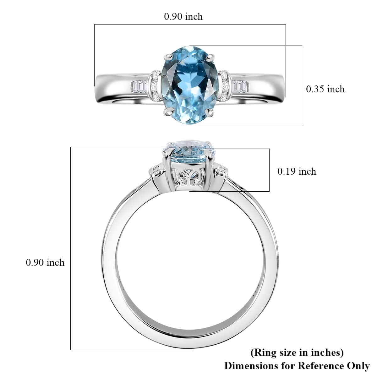 Luxoro Premium Santa Maria Aquamarine and G-H I2 Diamond 1.20 ctw Statement Ring in 10K White Gold (Size 8.5) image number 5