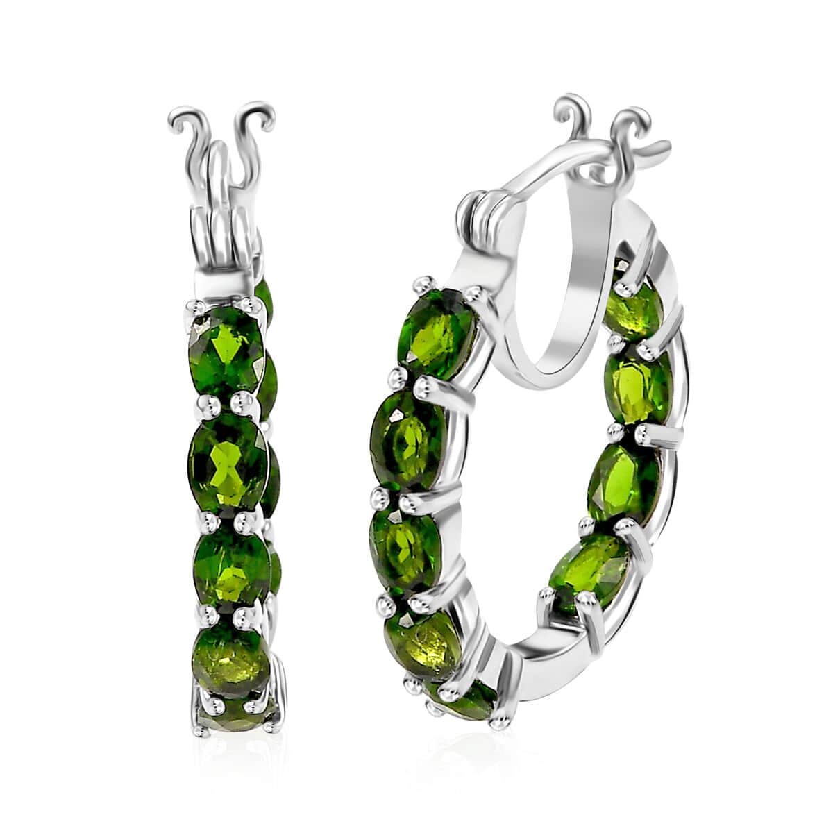 Chrome Diopside 3.65 ctw Inside Out Hoop Earrings in Rhodium Over Sterling Silver image number 0