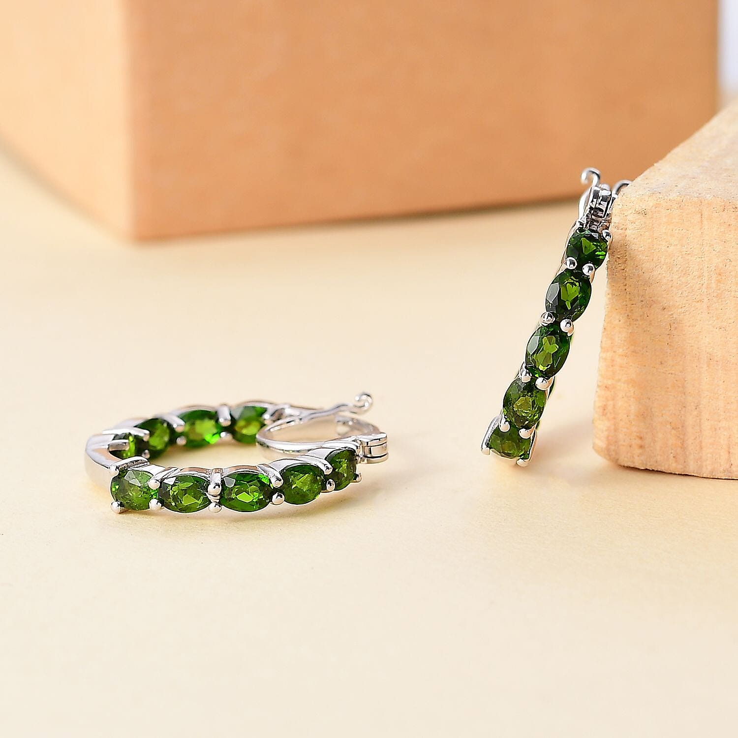 D'Joy Chrome Diopside 3.65 ctw Inside Out Hoop Earrings in Rhodium Over Sterling Silver