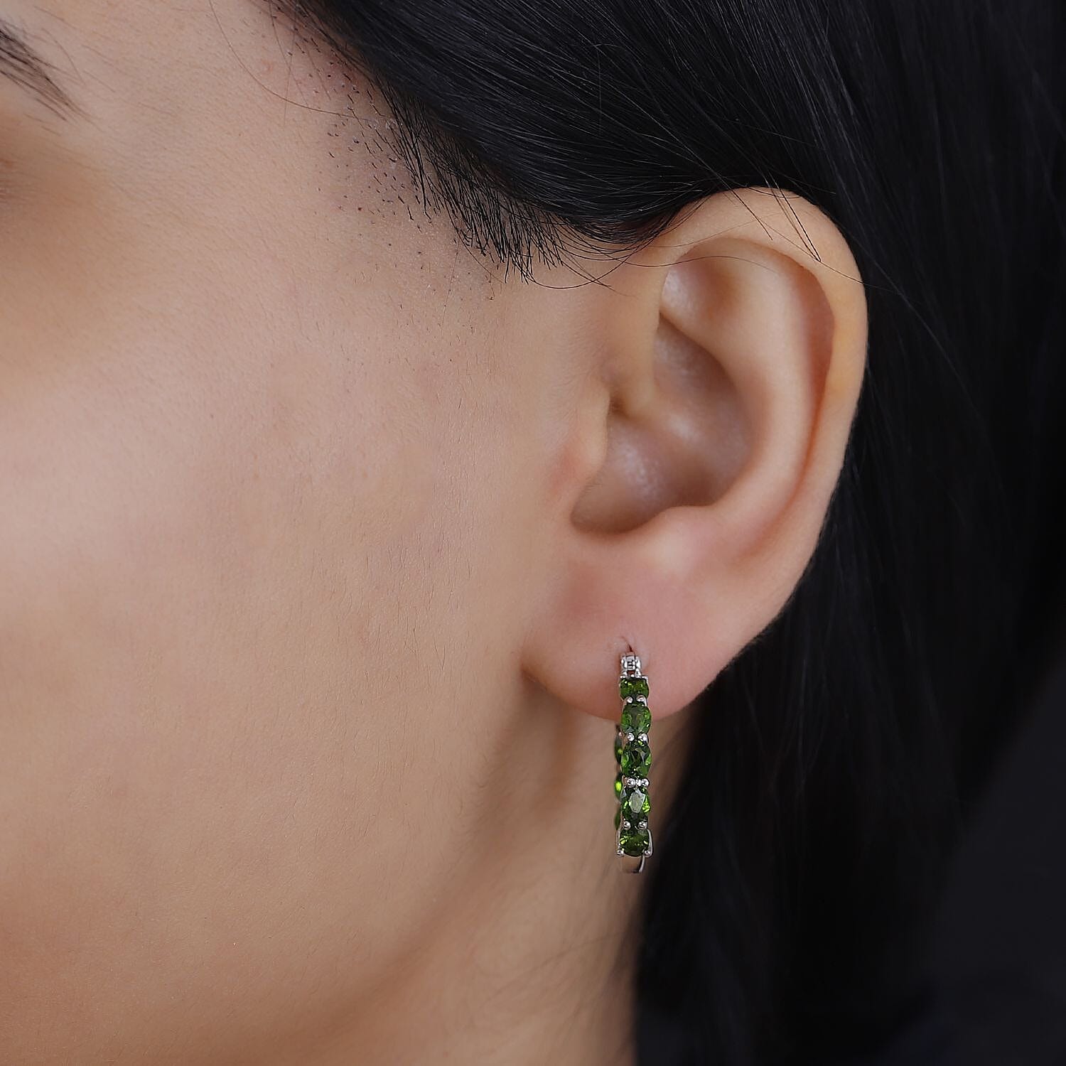D'Joy Chrome Diopside 3.65 ctw Inside Out Hoop Earrings in Rhodium Over Sterling Silver