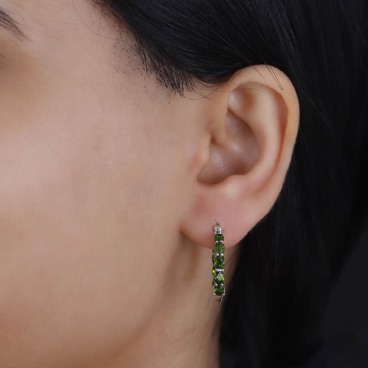 Chrome Diopside 3.65 ctw Inside Out Hoop Earrings in Rhodium Over Sterling Silver image number 2