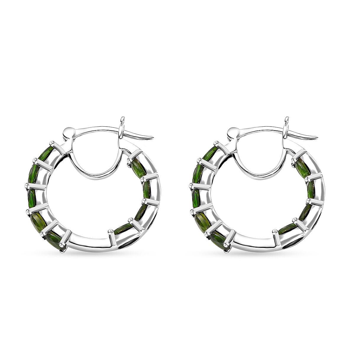 D'Joy Chrome Diopside 3.65 ctw Inside Out Hoop Earrings in Rhodium Over Sterling Silver