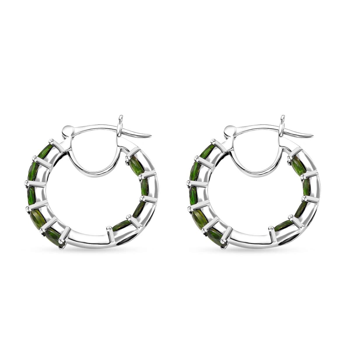 Chrome Diopside 3.65 ctw Inside Out Hoop Earrings in Rhodium Over Sterling Silver image number 3