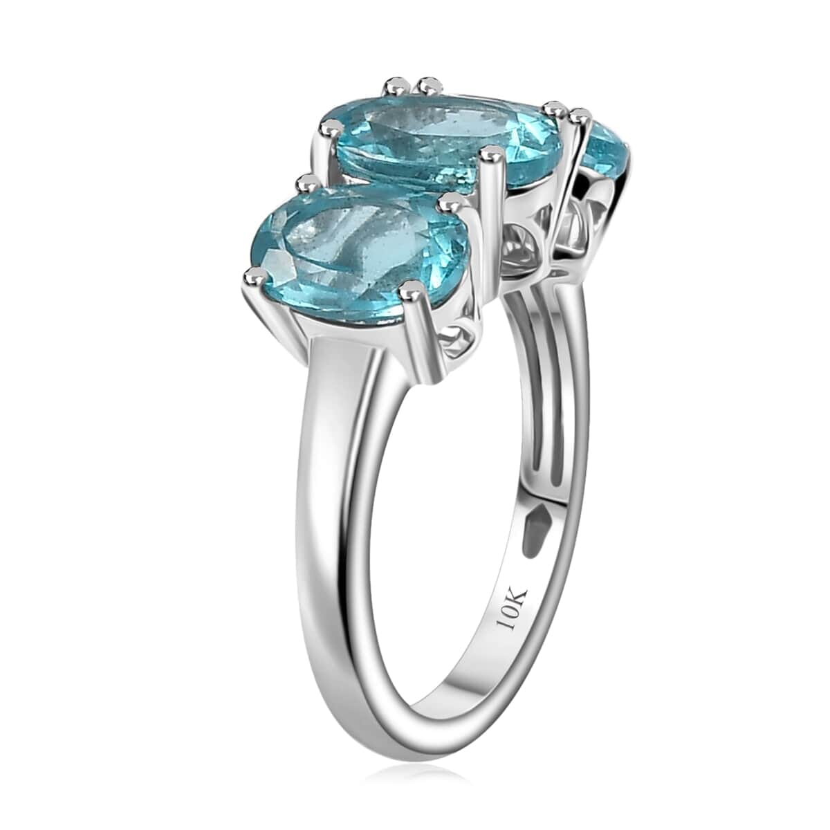 Luxoro AAA Betroka Blue Apatite 4.50 ctw Trilogy Dolphin Ring in 10K White Gold (Size 8.5) image number 3