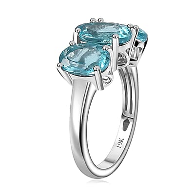 Luxoro AAA Betroka Blue Apatite 4.50 ctw Trilogy Dolphin Ring in 10K White Gold (Size 11.0)