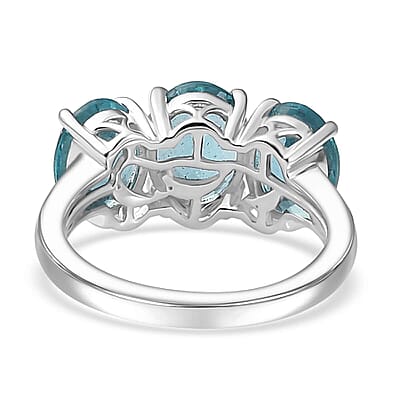 Luxoro AAA Betroka Blue Apatite 4.50 ctw Trilogy Dolphin Ring in 10K White Gold (Size 11.0)