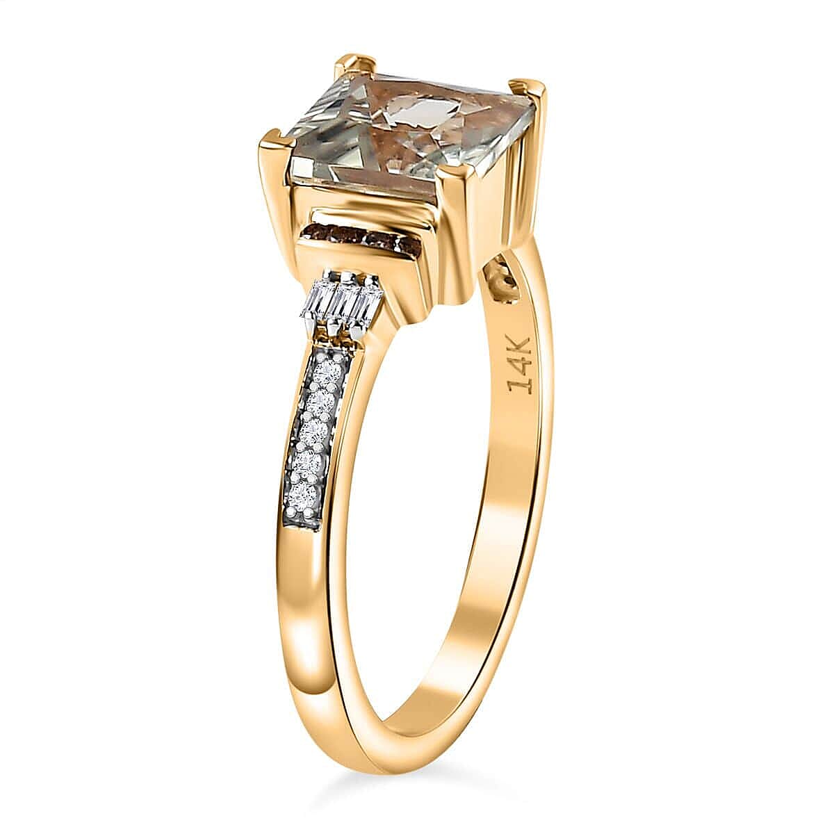Luxoro AAA Turkizite, I2 Natural Champagne and White Diamond 2.10 ctw Vintage Ring in 14K Yellow Gold (Size 5.0) image number 3