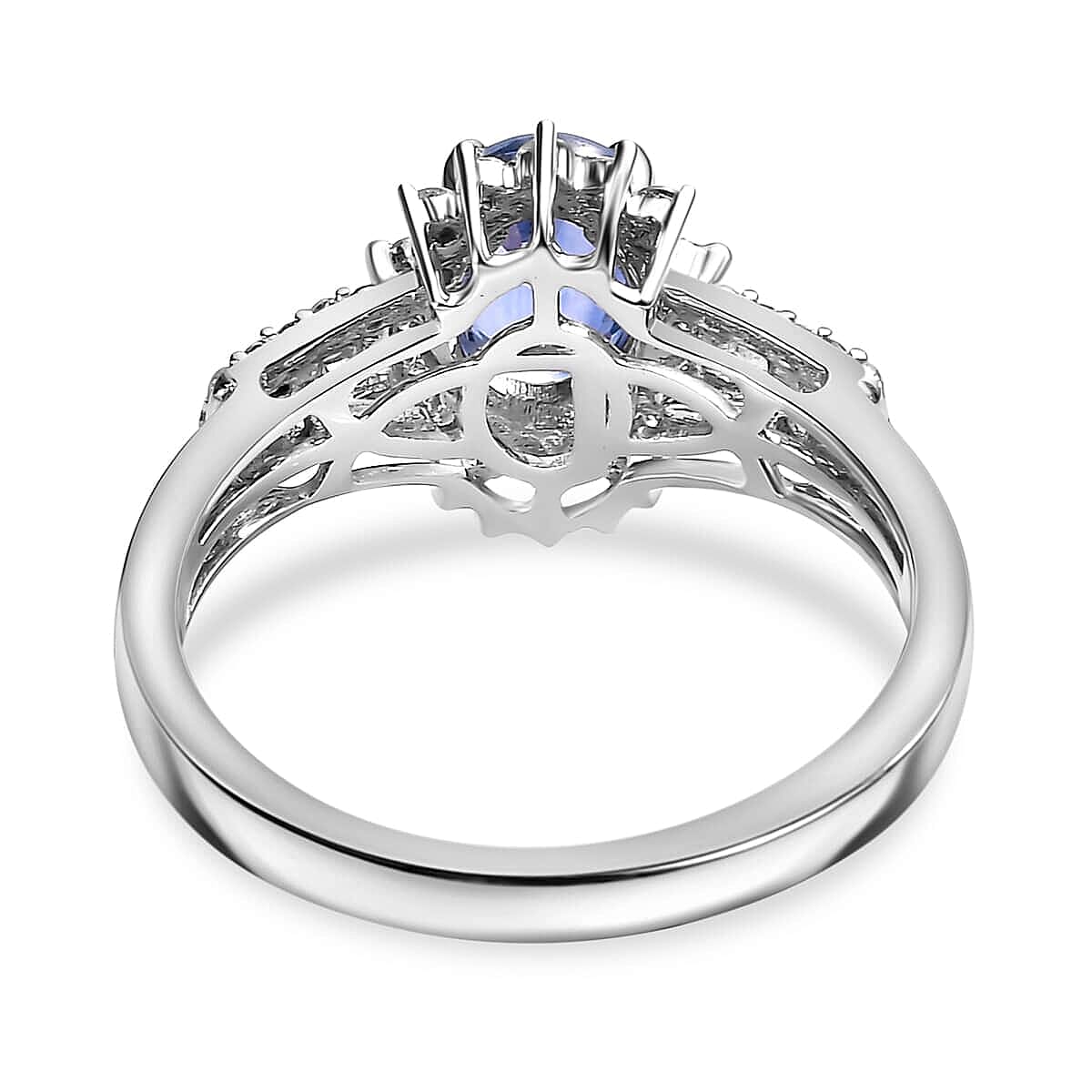 Luxoro 14K White Gold AAA Ceylon Blue Sapphire, Diamond (G-H, I2) (0.40 cts) Sunburst Ring (Size 5.0) 1.30 ctw image number 4