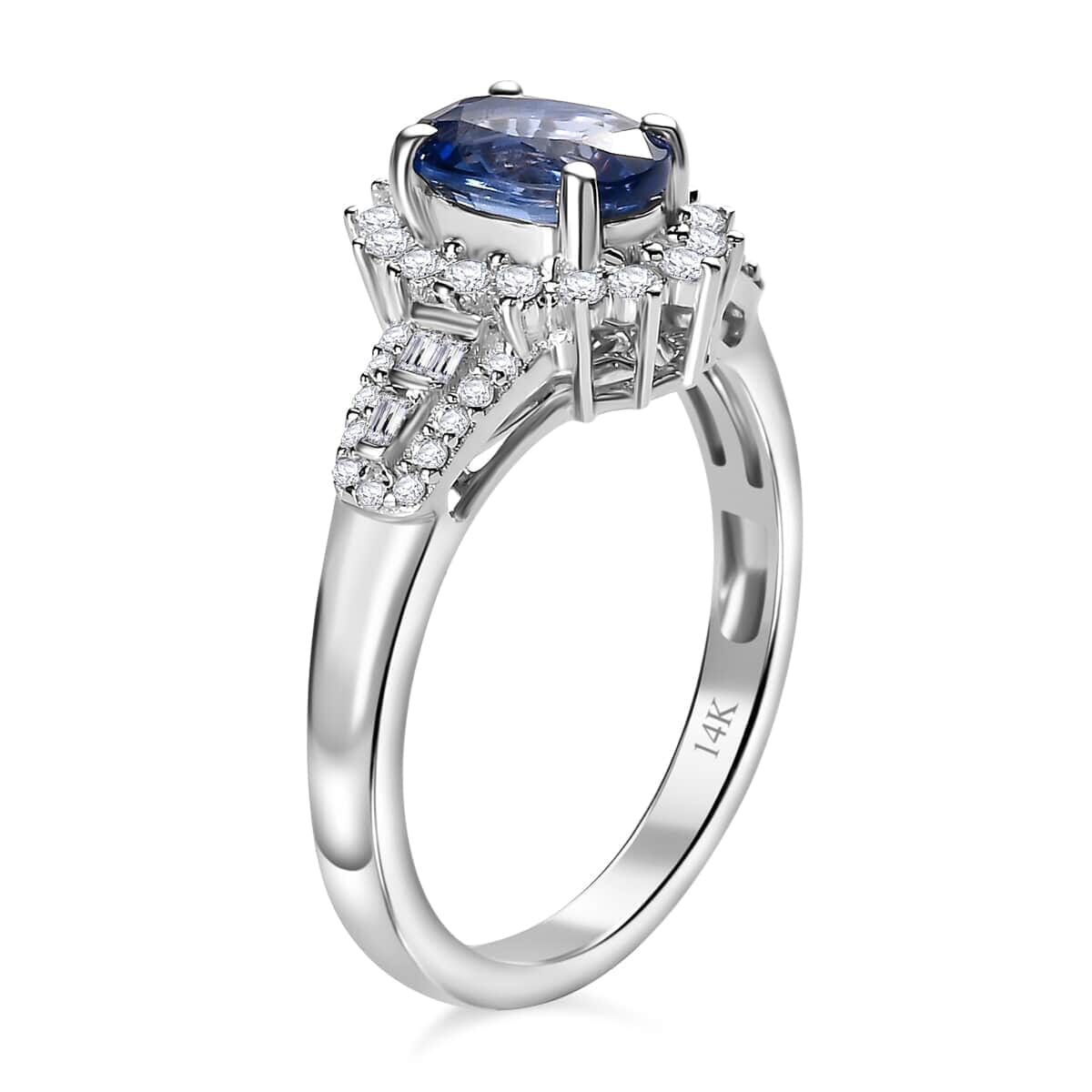 14K W Gold  AAA   Ceylon Sapphire ,  White Diamond  I2 Main Stone With Side Stone Ring ,  Gold Wt. 3.57 g 1.30 ctw image number 3