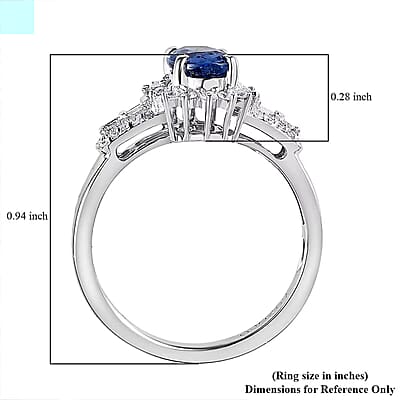 Luxoro 14K White Gold AAA Ceylon Blue Sapphire, Diamond (G-H, I2) (0.40 cts) Sunburst Ring (Size 10.0) 1.30 ctw