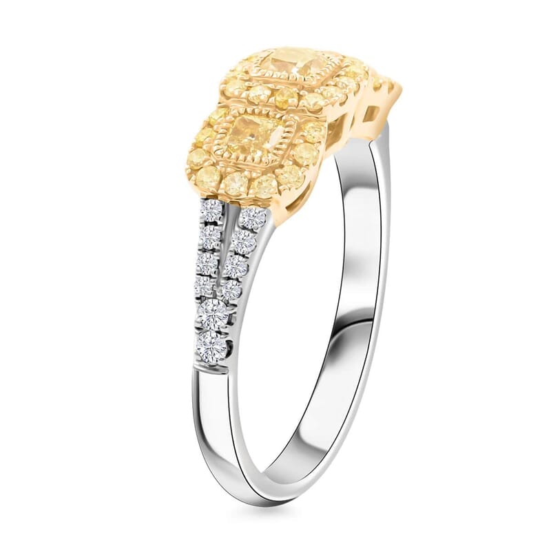 JCK Modani Closeout Natural Yellow and White Diamond (SI) 0.93 ctw Trilogy Ring in 14K White and Yellow Gold (Size 5.5)