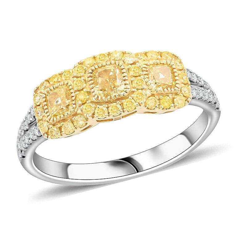 JCK Modani Closeout Natural Yellow and White Diamond (SI) 0.93 ctw Trilogy Ring in 14K White and Yellow Gold (Size 9.5)