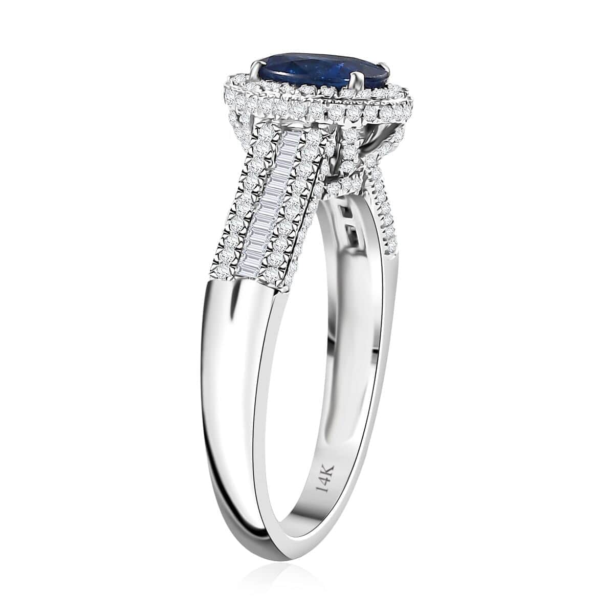 Luxoro AAA Ceylon Blue Sapphire and G-H I2 Diamond 2.30 ctw Halo Ring in 14K White Gold (Size 10.0) 4.90 Grams image number 3