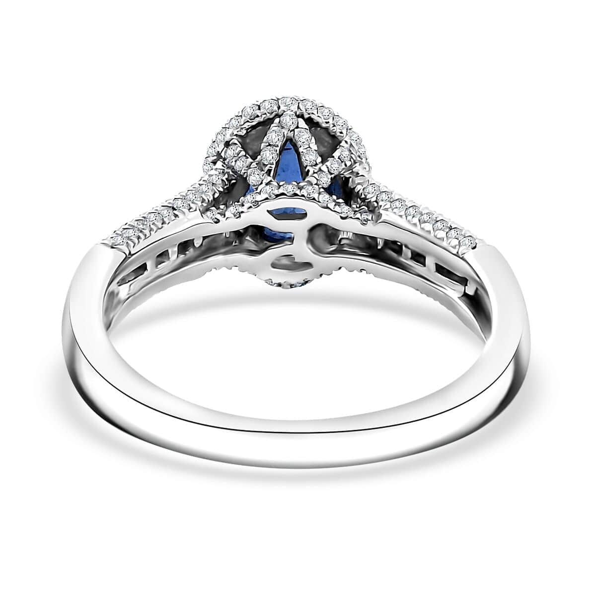 Luxoro AAA Ceylon Blue Sapphire and G-H I2 Diamond 2.30 ctw Halo Ring in 14K White Gold (Size 10.0) 4.90 Grams image number 4