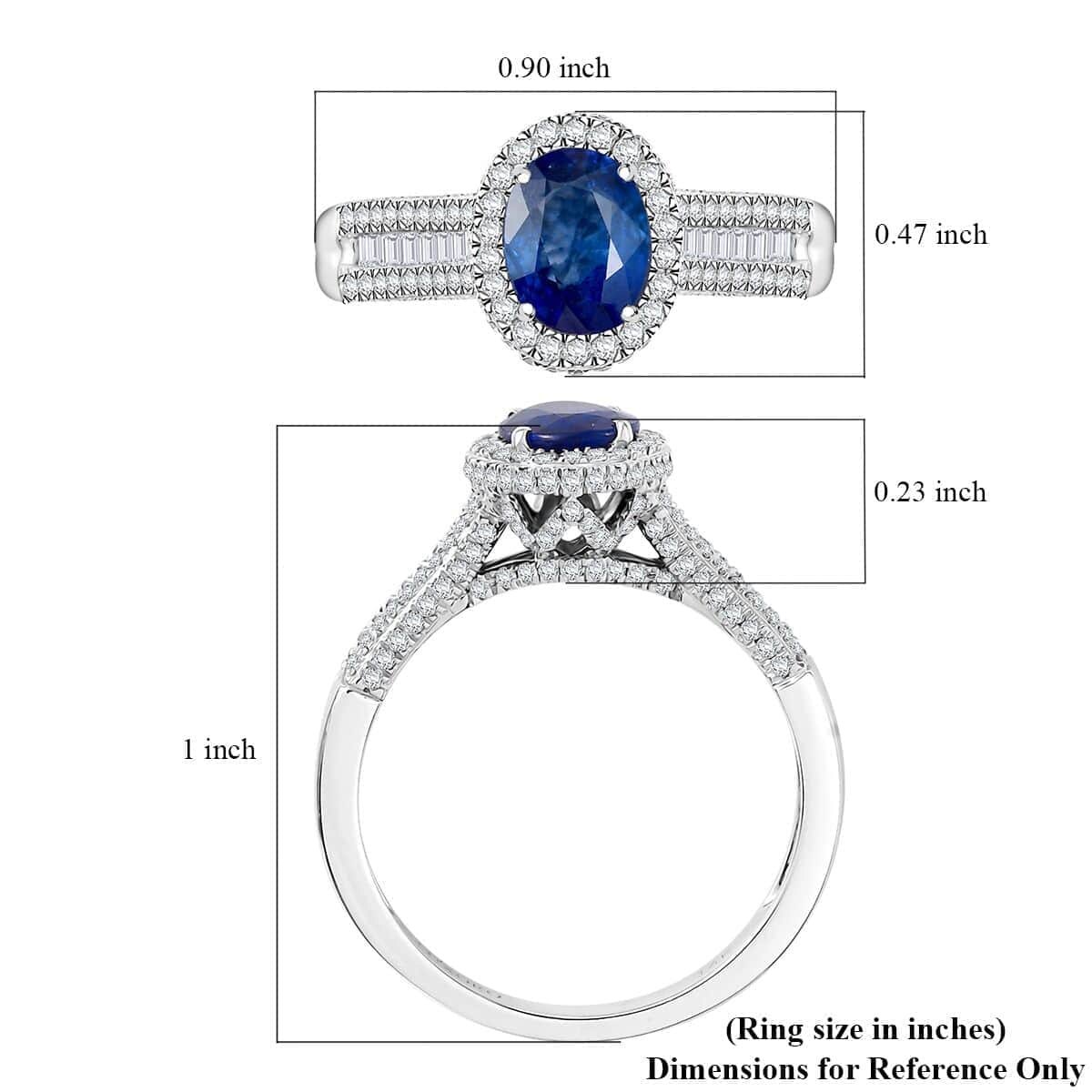 Luxoro AAA Ceylon Blue Sapphire and G-H I2 Diamond 2.30 ctw Halo Ring in 14K White Gold (Size 10.0) 4.90 Grams image number 5