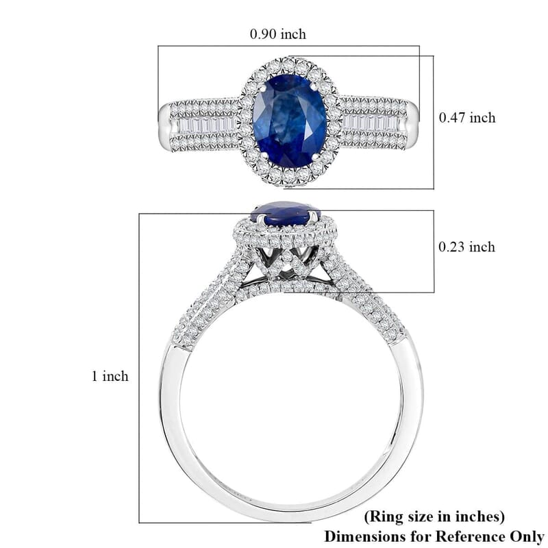 Luxoro AAA Ceylon Blue Sapphire, Diamond Halo Ring in 14K White Gold 2.30 ctw (Size 10.0)