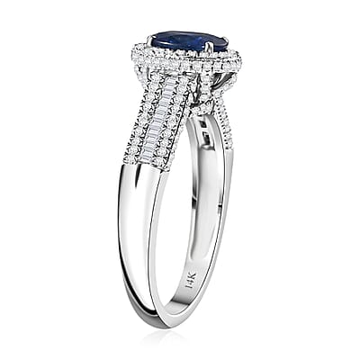 Luxoro AAA Ceylon Blue Sapphire, Diamond Halo Ring in 14K White Gold 2.30 ctw (Size 7.0)