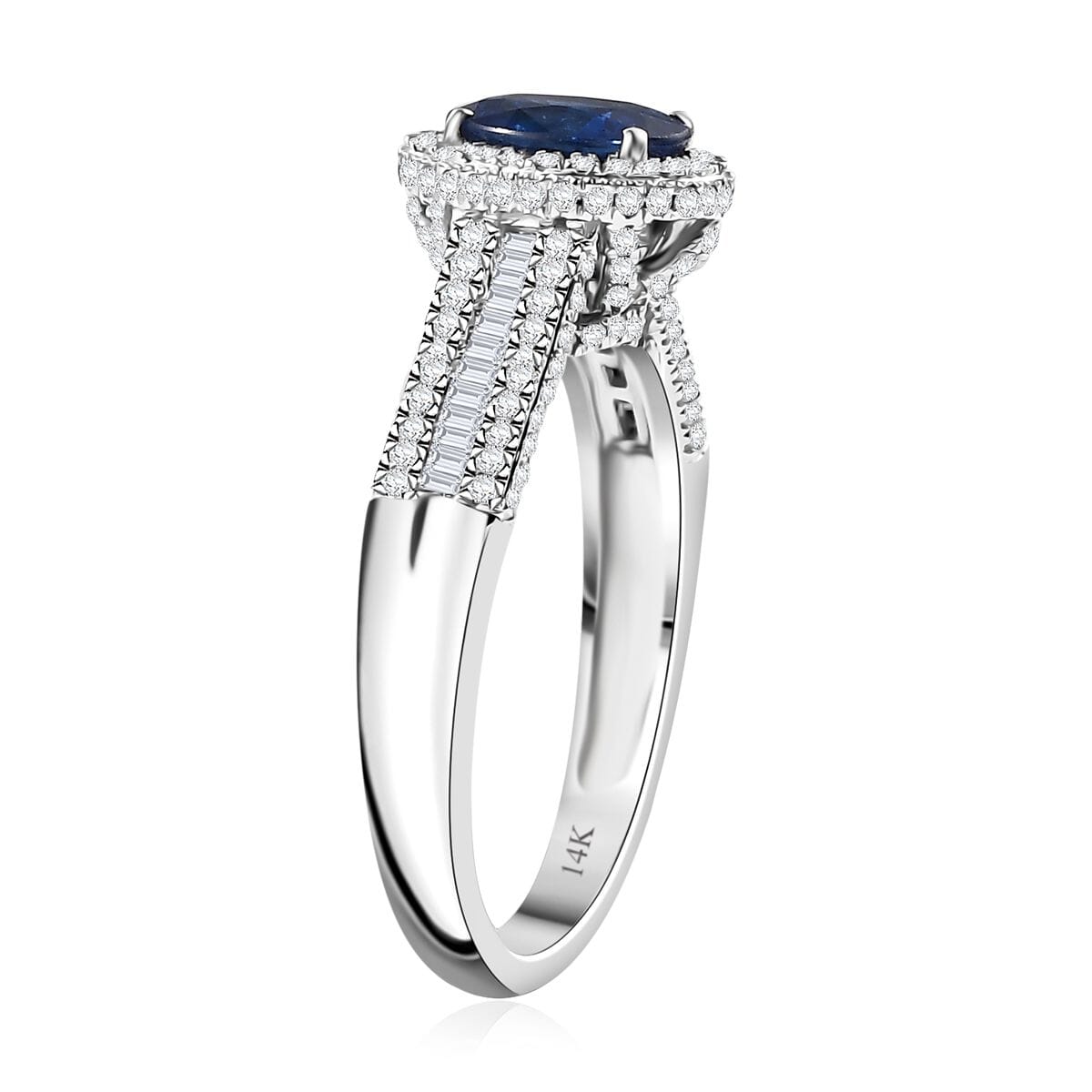 Luxoro AAA Ceylon Blue Sapphire and G-H I2 Diamond 2.30 ctw Halo Ring in 14K White Gold (Size 8.0) 4.90 Grams image number 3
