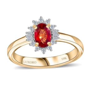 Luxoro AAA Sanguine Sapphire and I2 Diamond 0.75 ctw Art Deco Ring in 10K Yellow Gold (Size 5.5)