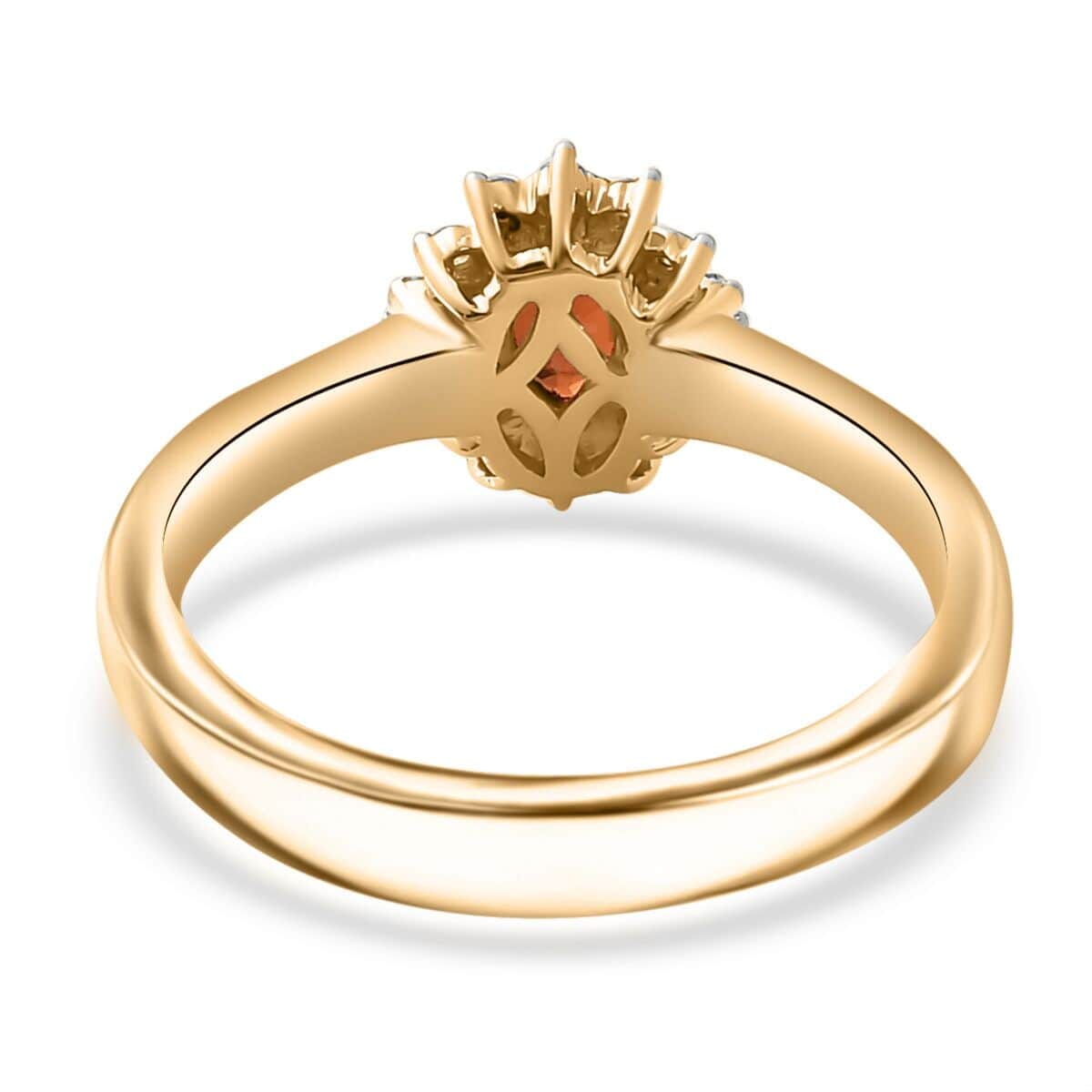 Luxoro AAA Sanguine Sapphire and I2 Diamond 0.75 ctw Art Deco Ring in 10K Yellow Gold (Size 5.5) image number 4