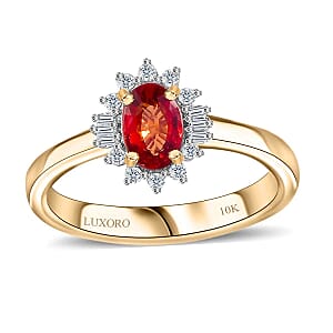 Luxoro AAA Sanguine Sapphire and I2 Diamond 0.75 ctw Art Deco Ring in 10K Yellow Gold (Size 7.5)