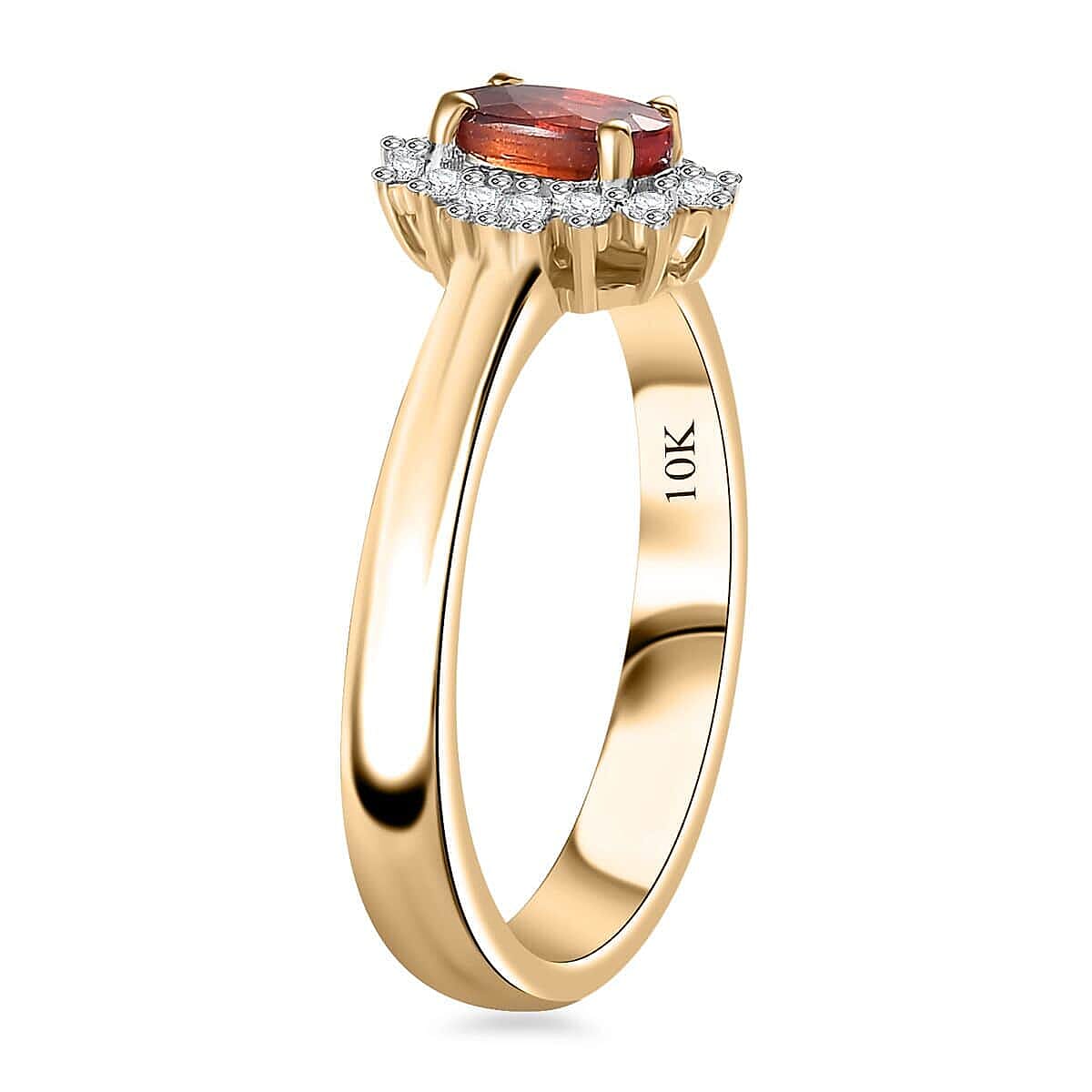 Luxoro AAA Sanguine Sapphire and I2 Diamond 0.75 ctw Art Deco Ring in 10K Yellow Gold (Size 7.5) image number 3