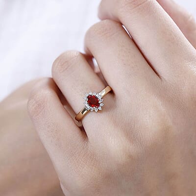 Luxoro AAA Sanguine Sapphire and I2 Diamond 0.75 ctw Art Deco Ring in 10K Yellow Gold (Size 9.5)