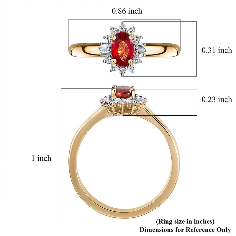 Luxoro AAA Sanguine Sapphire and I2 Diamond 0.75 ctw Art Deco Ring in 10K Yellow Gold (Size 9.5)