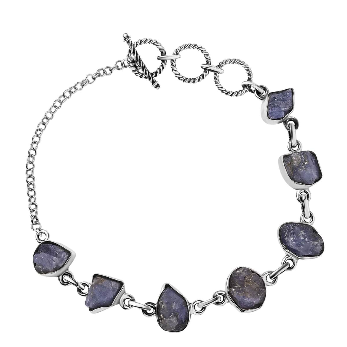 Artisan Crafted Rough Cut Tanzanite 26.40 ctw Fancy Bracelet in Sterling Silver (6.50-8.0In) image number 0