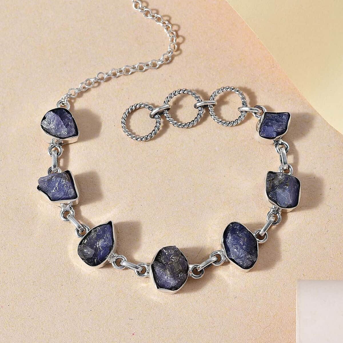 Artisan Crafted Rough Cut Tanzanite 26.40 ctw Fancy Bracelet in Sterling Silver (6.50-8.0In) image number 1