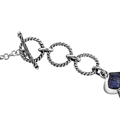 D'Joy Indian Artisan Crafted Rough Cut Tanzanite 26.40 ctw Fancy Bracelet in Sterling Silver (6.50-8.0In)
