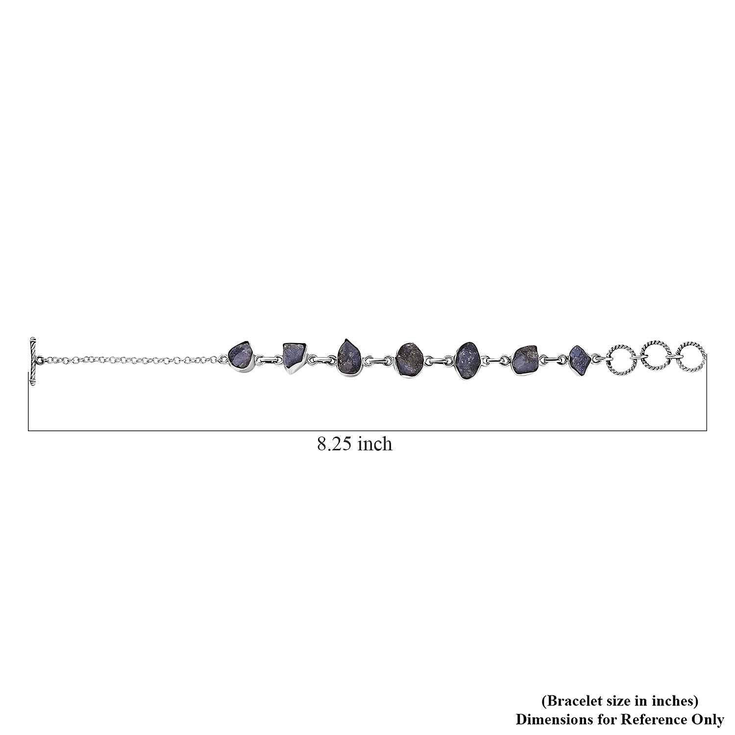 D'Joy Indian Artisan Crafted Rough Cut Tanzanite 26.40 ctw Fancy Bracelet in Sterling Silver (6.50-8.0In)