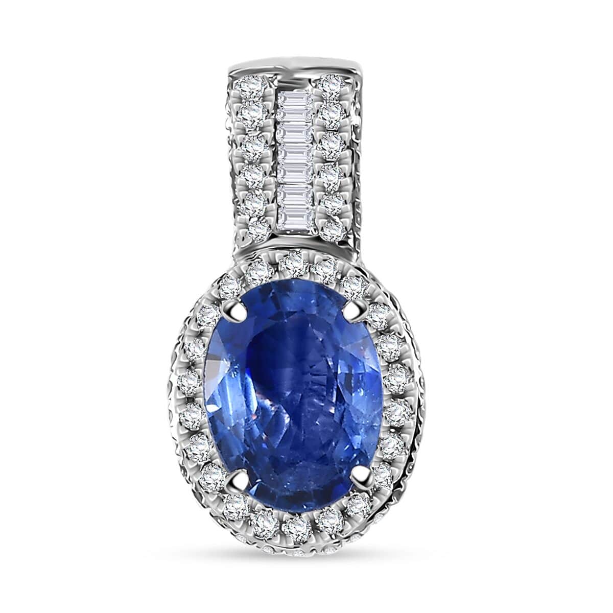 Luxoro AAA Ceylon Blue Sapphire and White Diamond I2 1.95 ctw Halo Pendant in 14K White Gold image number 0