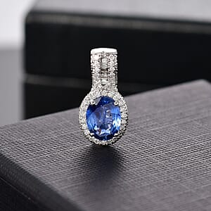 Luxoro AAA Ceylon Blue Sapphire and White Diamond I2 1.95 ctw Halo Pendant without Chain in 14K White Gold