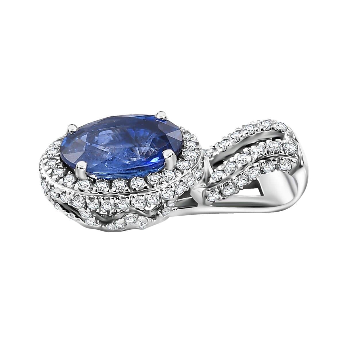 Luxoro AAA Ceylon Blue Sapphire and White Diamond I2 1.95 ctw Halo Pendant in 14K White Gold image number 3