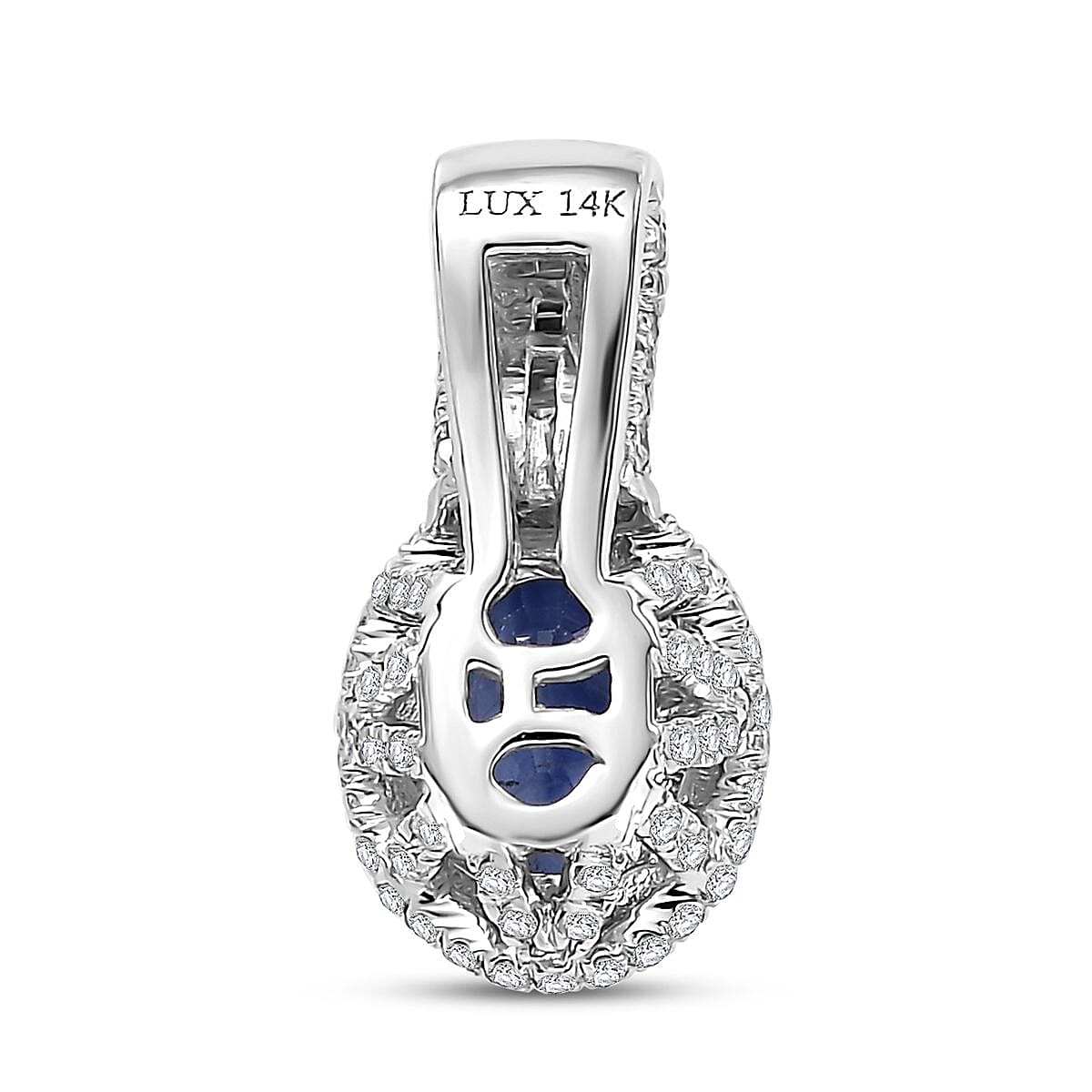 Luxoro AAA Ceylon Blue Sapphire and White Diamond I2 1.95 ctw Halo Pendant without Chain in 14K White Gold