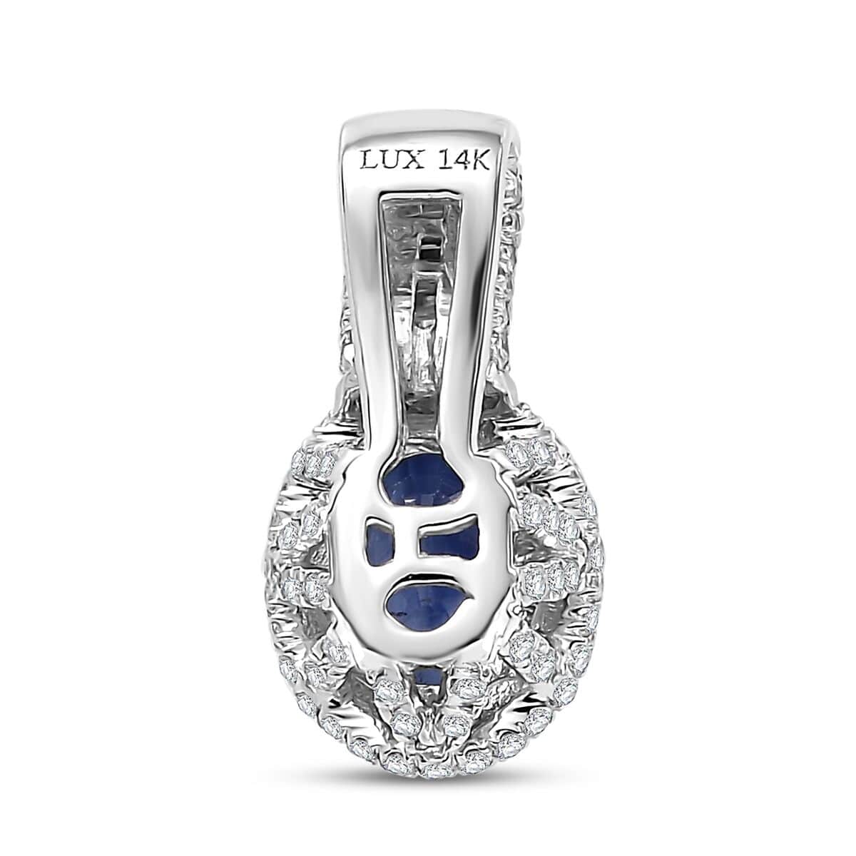 Luxoro AAA Ceylon Blue Sapphire and White Diamond I2 1.95 ctw Halo Pendant in 14K White Gold image number 4