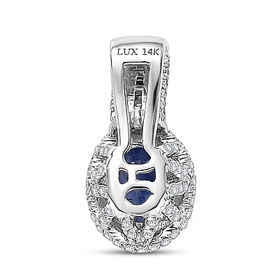 Luxoro AAA Ceylon Blue Sapphire and White Diamond I2 1.95 ctw Halo Pendant without Chain in 14K White Gold