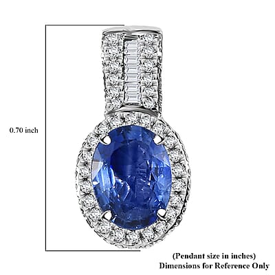 Luxoro AAA Ceylon Blue Sapphire and White Diamond I2 1.95 ctw Halo Pendant without Chain in 14K White Gold