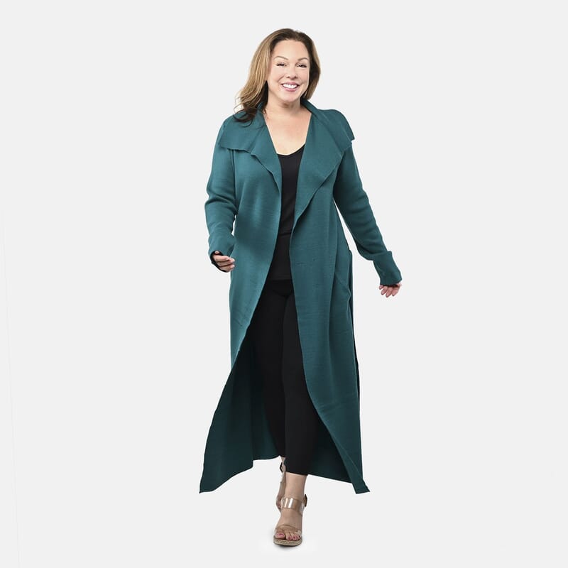 Badgley Mischka Trench Overcoat with Fabric Belt - Teal S