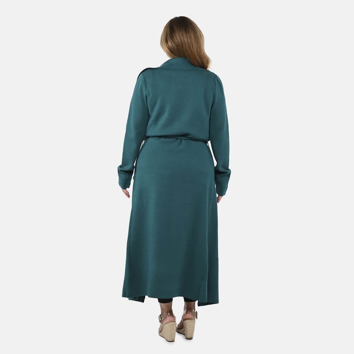 Badgley Mischka Trench Overcoat with Fabric Belt - Teal S image number 1