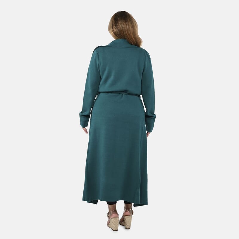 Badgley Mischka Trench Overcoat with Fabric Belt - Teal S