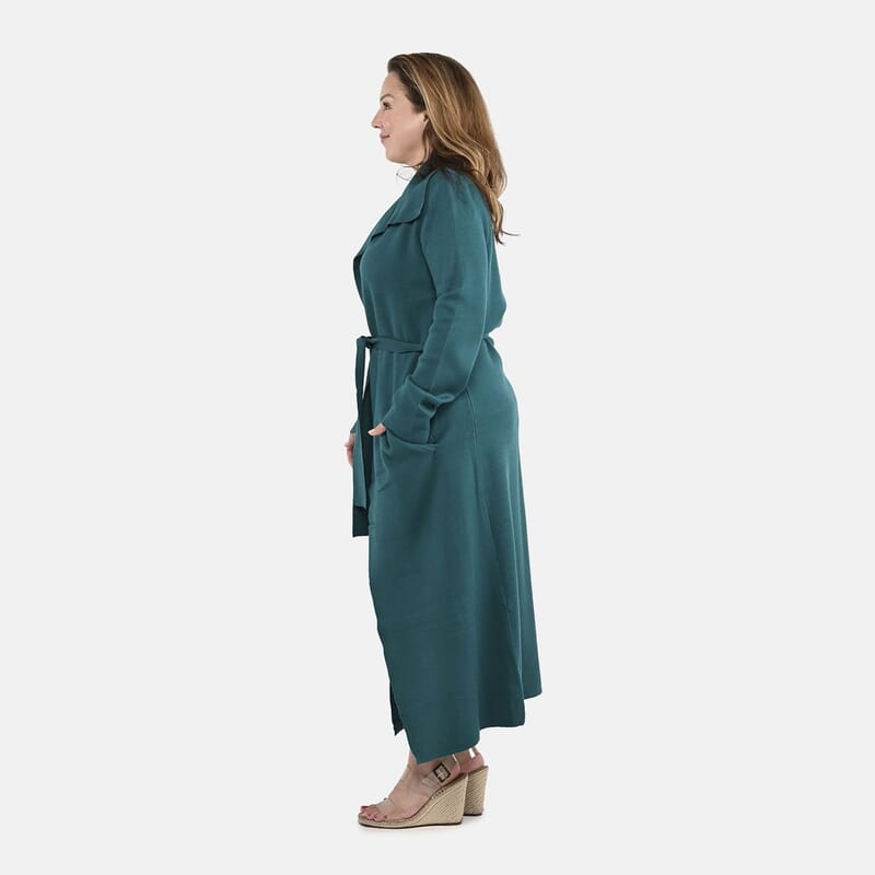 Badgley Mischka Trench Overcoat with Fabric Belt - Teal S