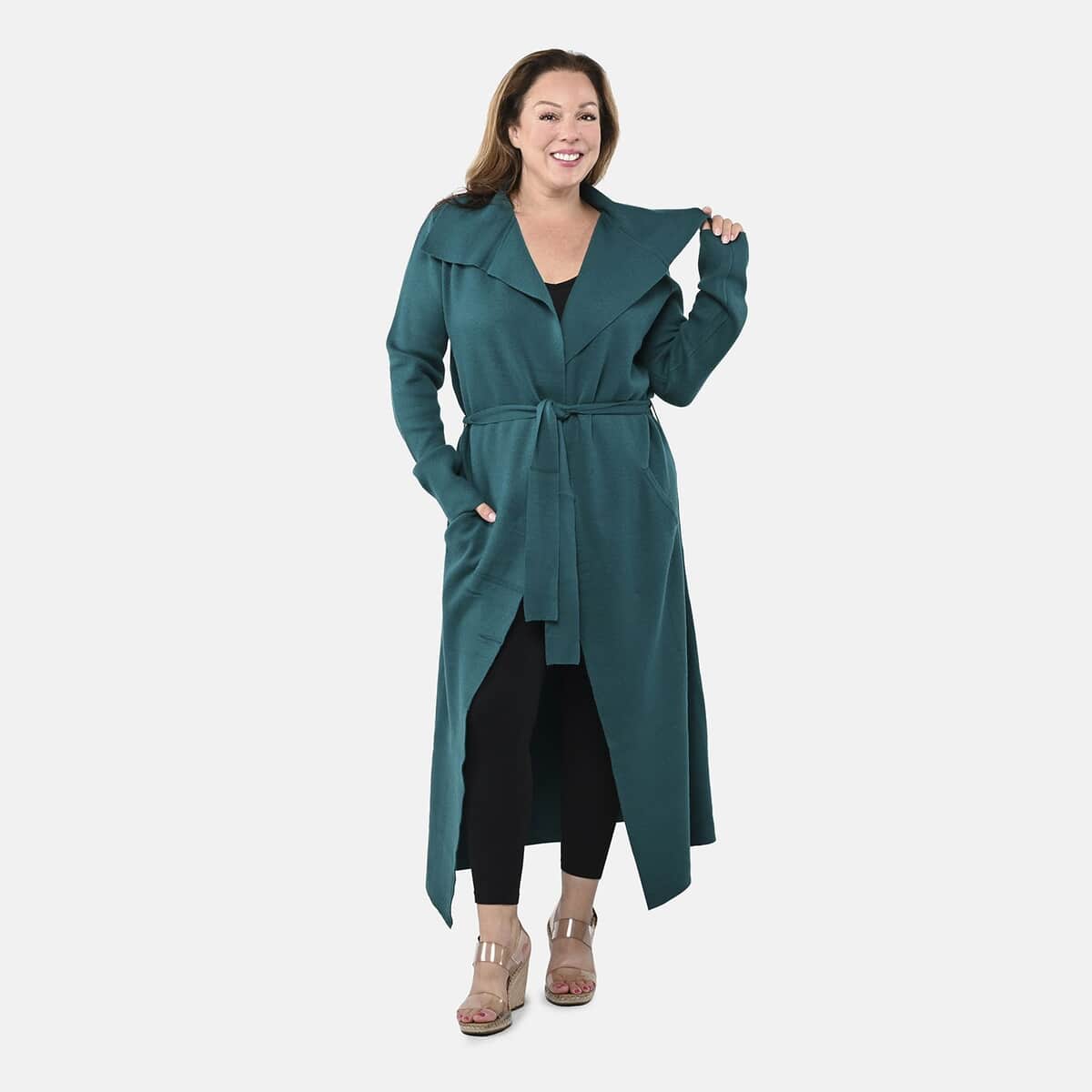 Badgley Mischka Trench Overcoat with Fabric Belt - Teal S image number 3